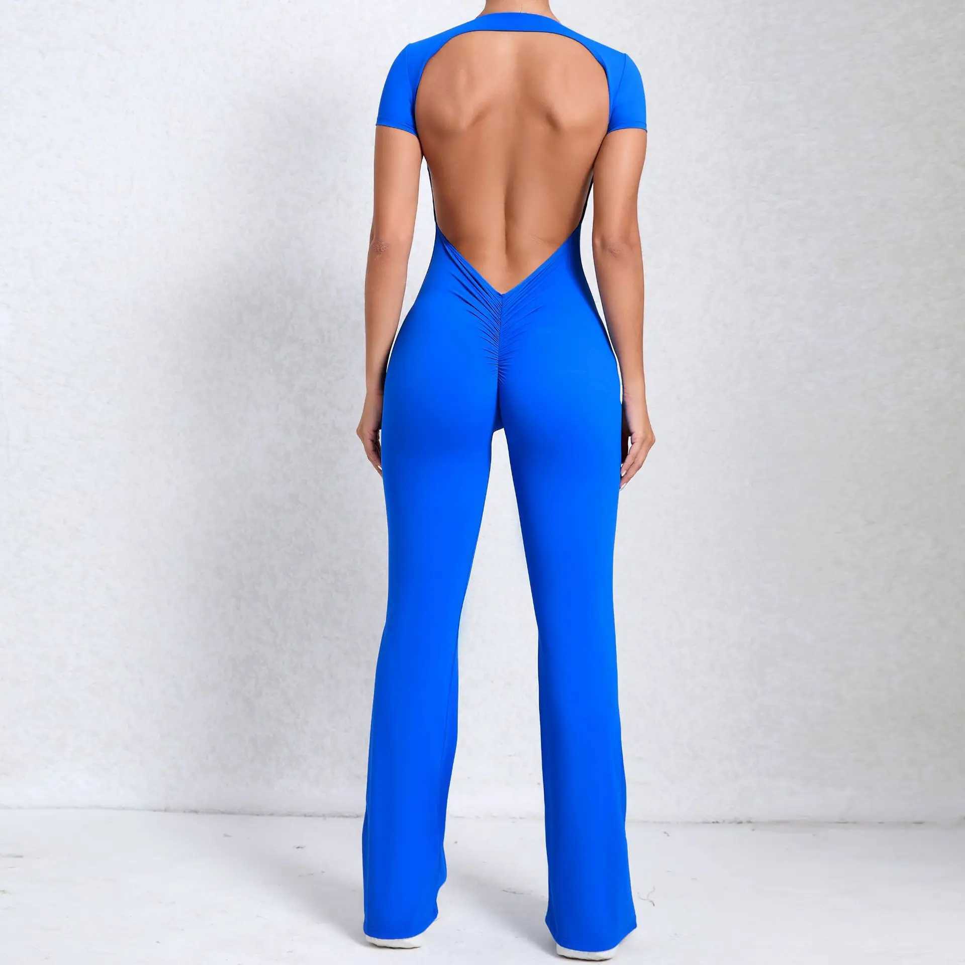 Long sleeved one-piece set womens backless sports jumpsuit womens push up jumpsuit quick drying yoga clothing exercise bodysuit W250326