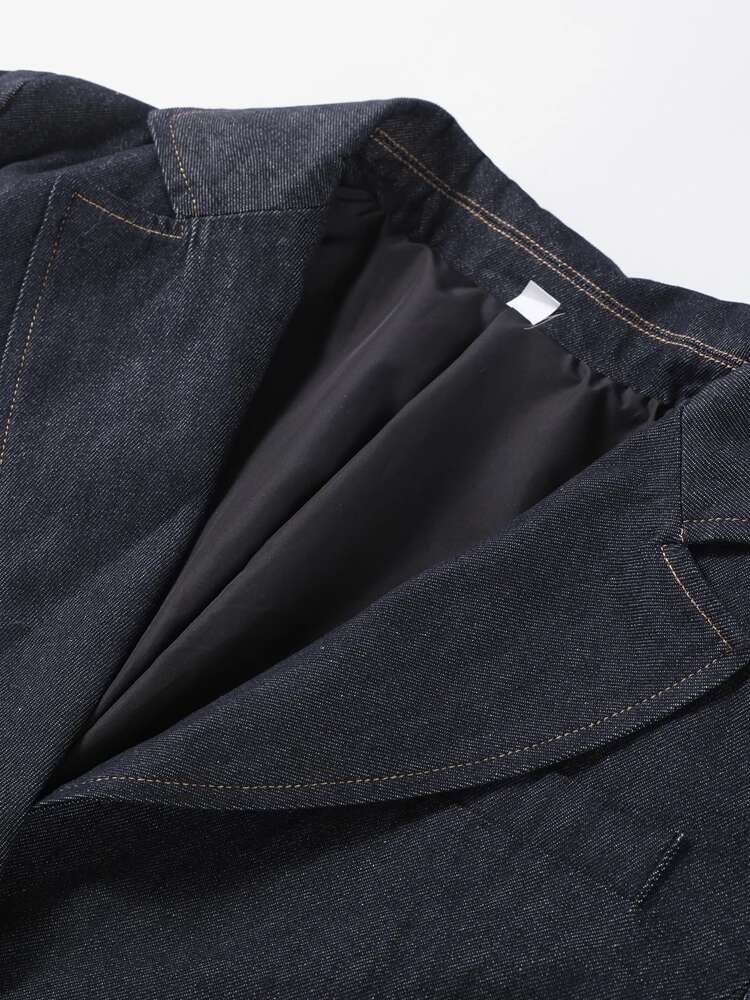 Denim Blazer Coat Tube Top Pants Sets 3 Pieces Women 2025 Spring Notched Button Up Jacket Vest Wide Leg Trousers Suits
