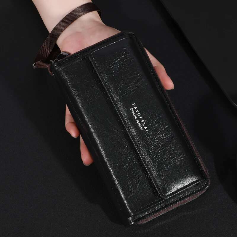 Men's PU Zipper Large Capacity Long Tote Bag With Multiple Card Sleeves Designer Double-layer Wallet