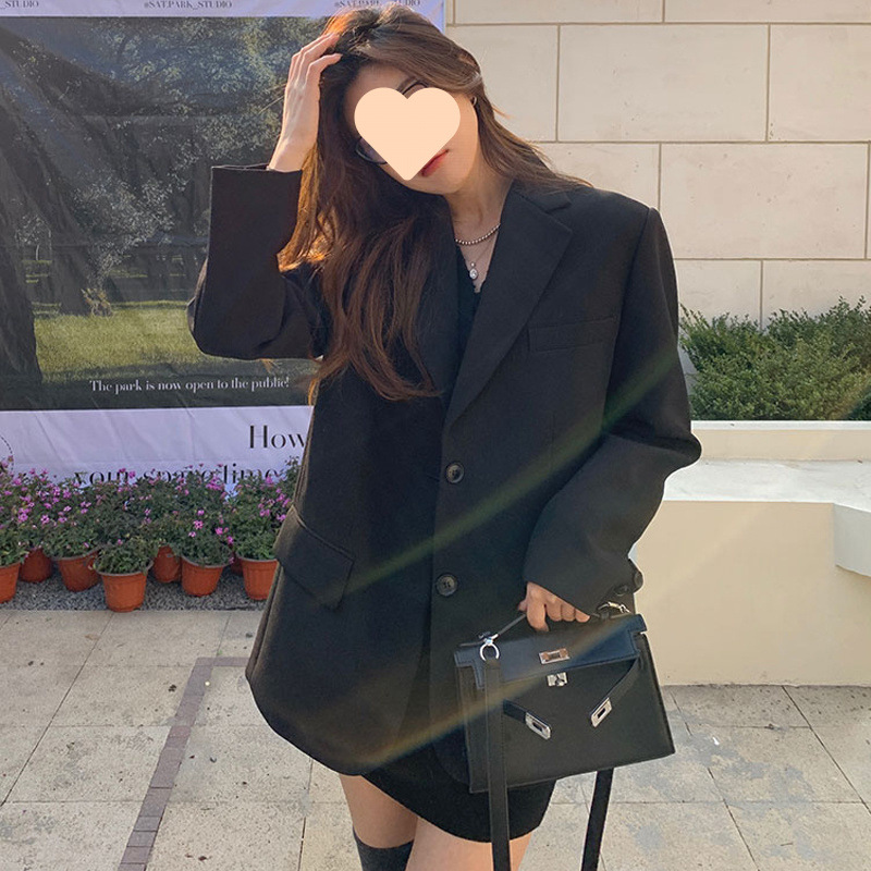 K3252Elegant Pink Loose Fit Women's Suit Jacket - Perfect for Students in Spring and Autumn Season