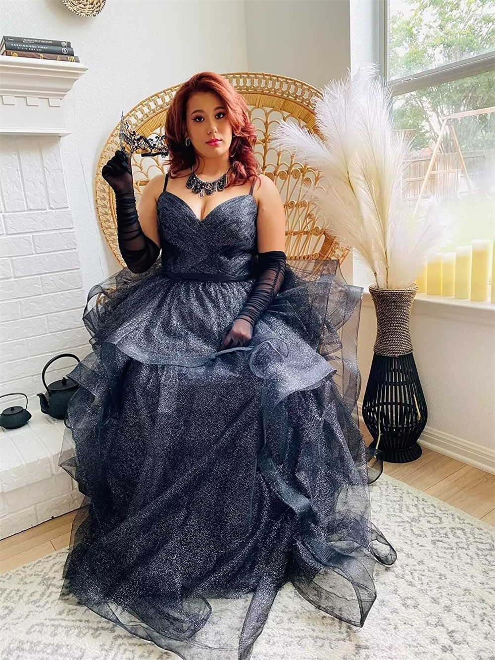 Long Prom Dresses Elegant V-Neck Spaghetti Criss-Cross Tulle Ball Gown Lace-up Plus Size Formal Occasion Evening Party Gown Pd01