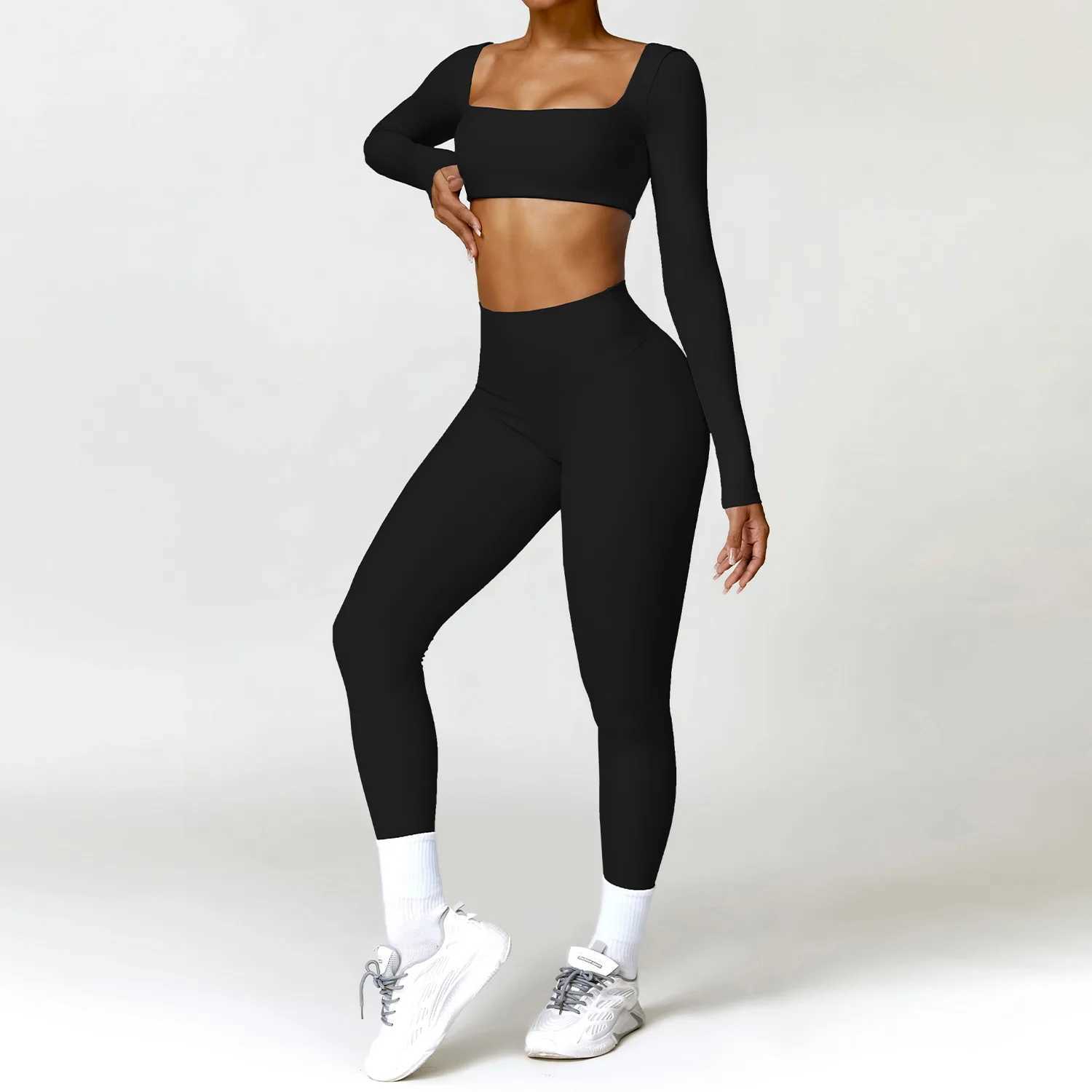 Womens sportswear yoga set 2PCS sportswear fitness bra crop long sleeved sportswear W250326