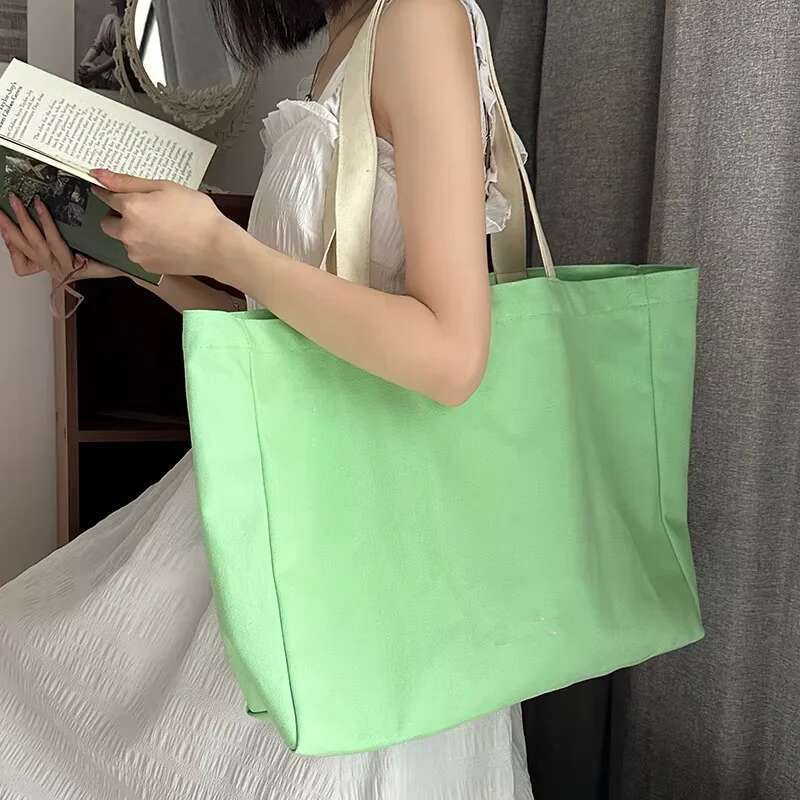 100Pcs/Alot Candy Colored Large Capacity Canvas Custom Wholesale Cloth Label Letter Cheap Weekend Shopping Bag With