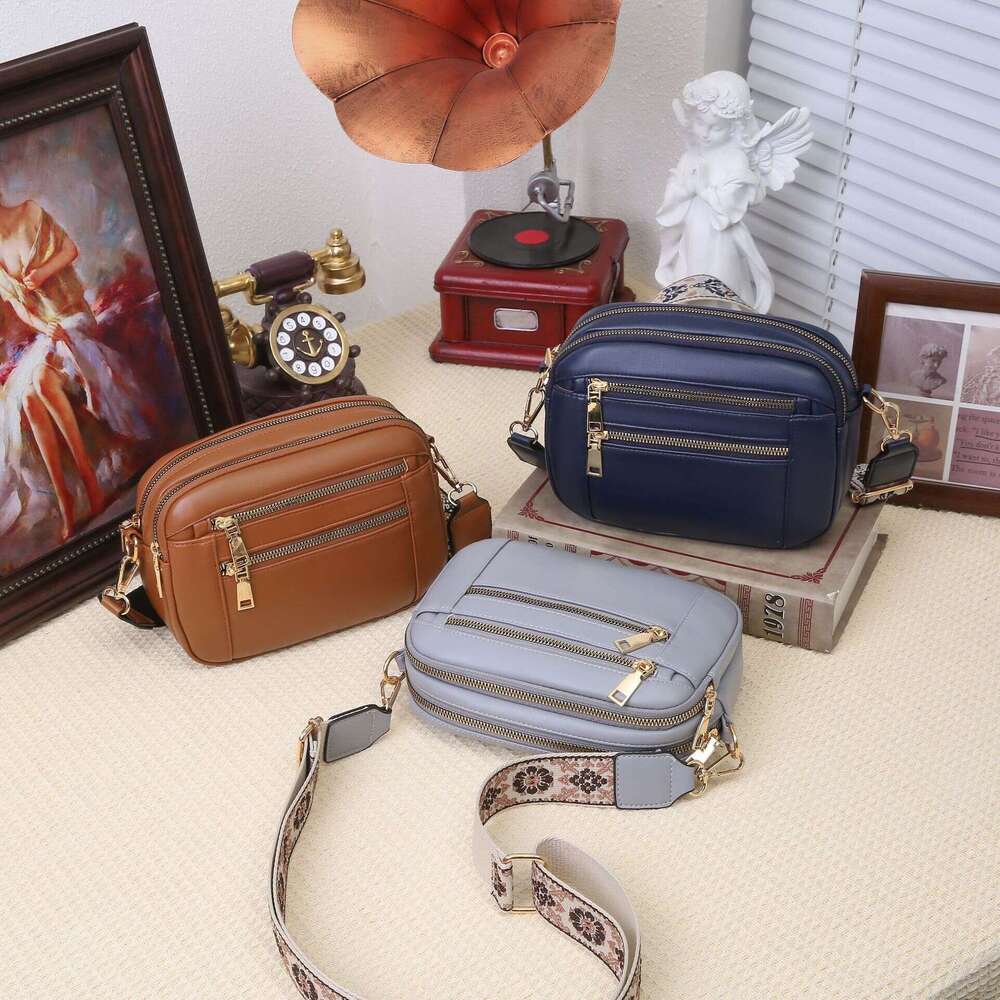 New versatile casual PU women's simple and luxurious, single large capacity, wide shoulder strap, crossbody bag, trendy