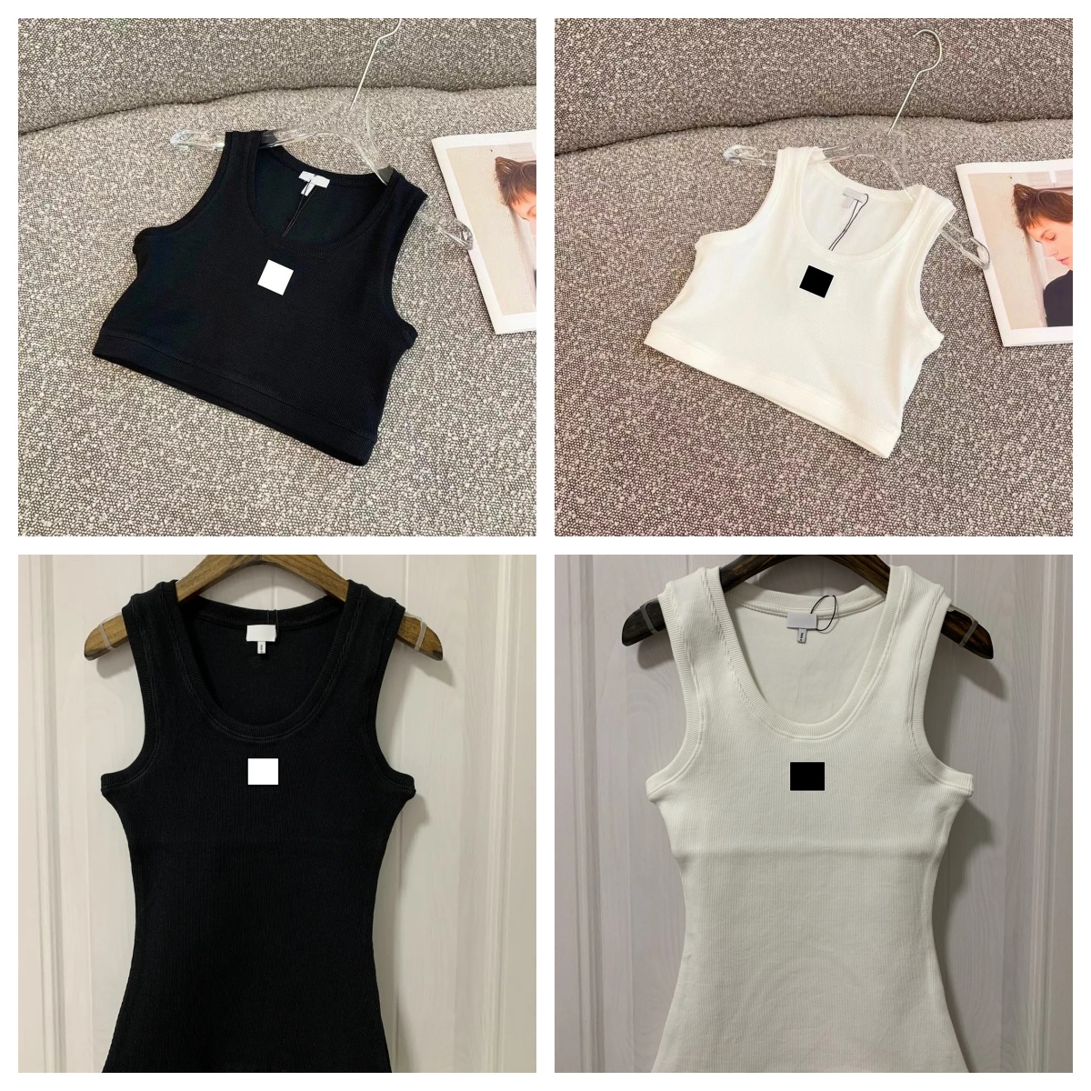 Women's Tanks & Camis Anagram-embroidered cotton-blend tank top Shorts Designer Nylon Yoga Suit O-neck Sleeveless Sports bra Vest Ladies solid Elastic Femme