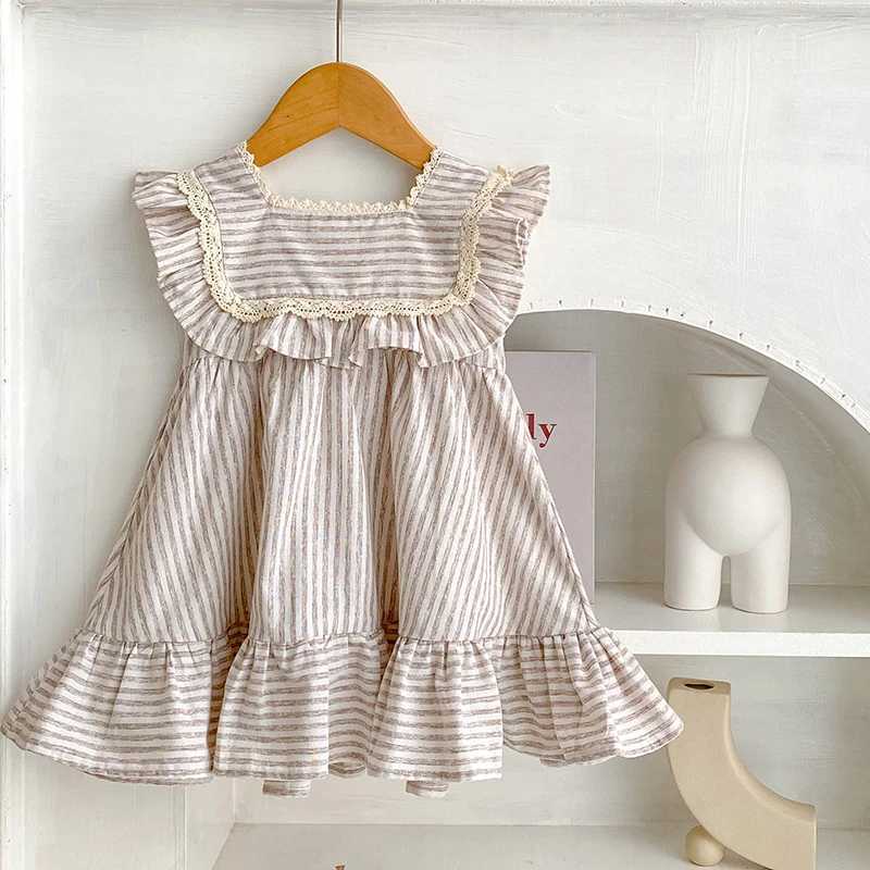 Sisters Clothes Kids Par dresses childrens baby girls jumpsuit sleeveless cotton striped summer baby girls princess dress Korean sled W250326