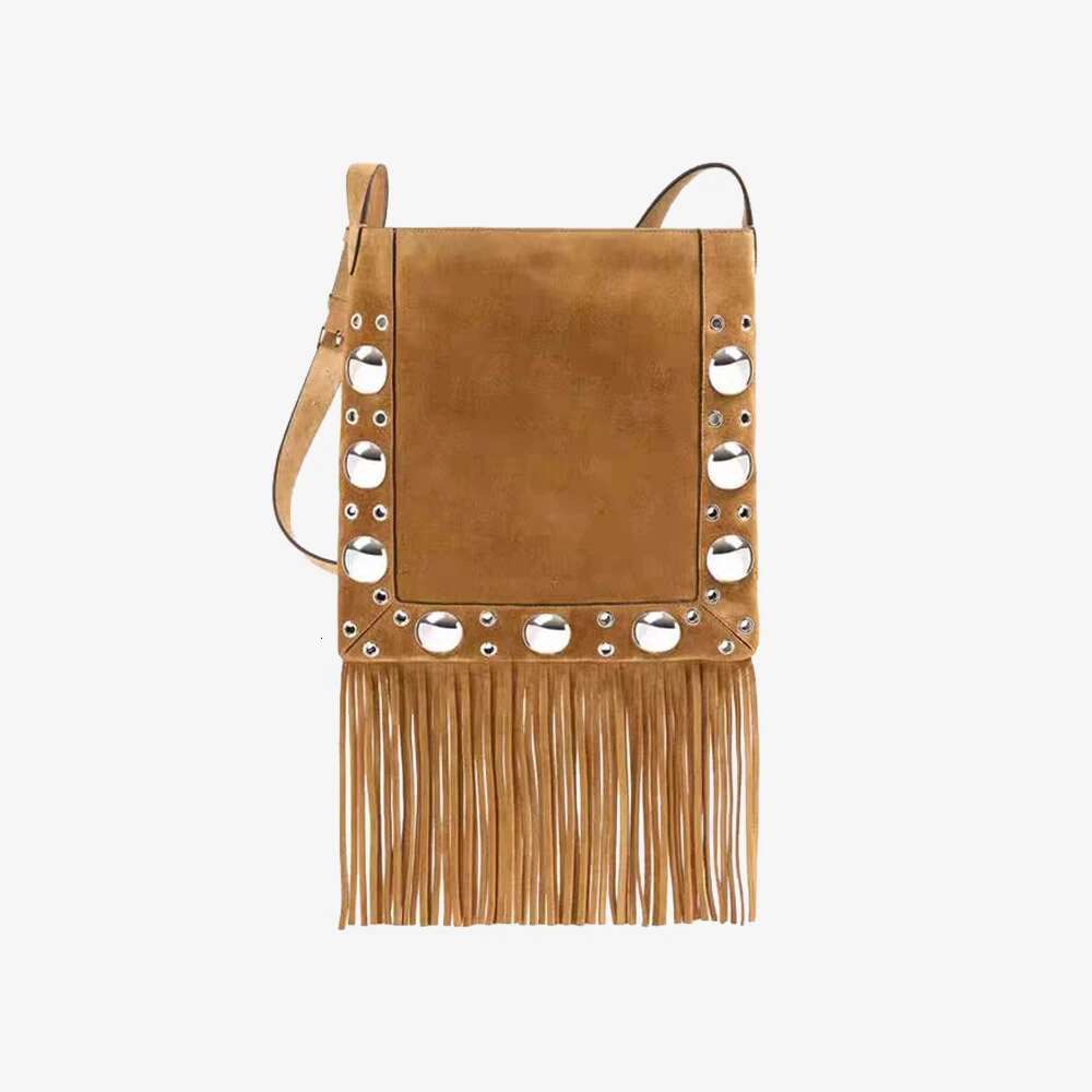New Handbag Boho Style Niche Design Imitation Deerskin Fleece Postman Rivet Tassel One-Shoulder Crossbody Women's Bag