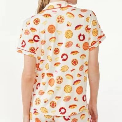 2025 Spring and summer short sleeved casual printed cardigan women's thin home clothing