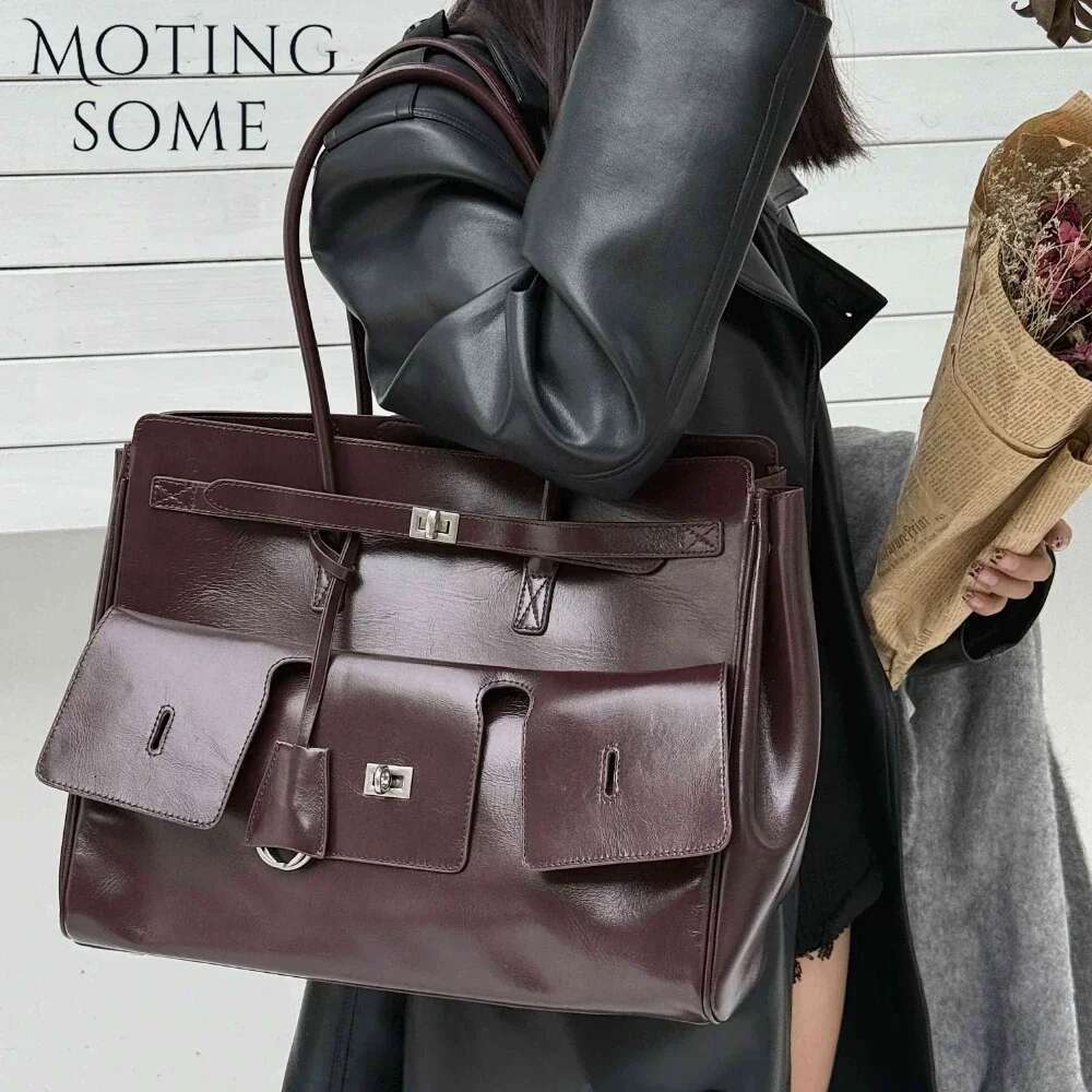 Motingsome Cowhide Tote Frist Layer Genuine Leather Women Lady 2025 Motorcycle Purse Niche Underam Messenger Bag