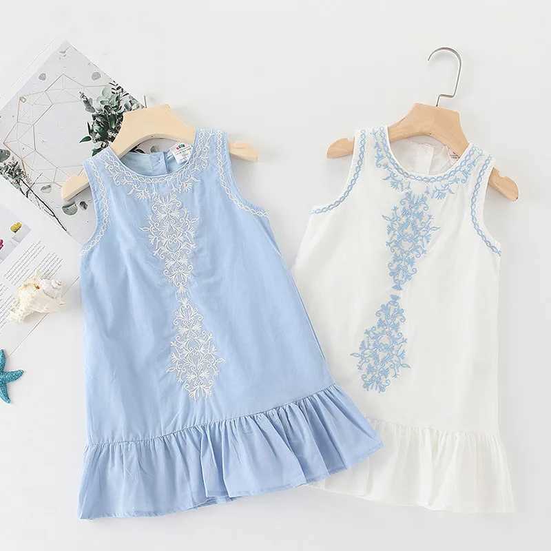 2024 Hot Summer 2 3 4 6 8 10 Year Short Lace Embroidery Lace Cotton Edge Tank Sleeveless Childrens Girls Dress W250326