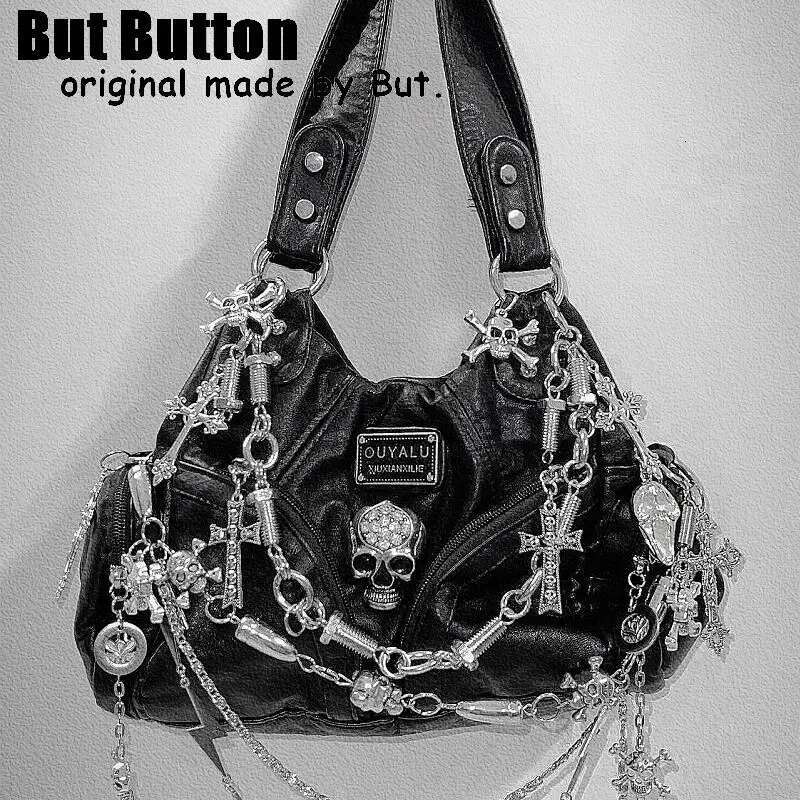 Women Y2k Girl Vintage Haruku Full Of Chains Gothic Rivet Spike Gothic One Shoulder Handbag Women Punk Tote Steampunk Bags