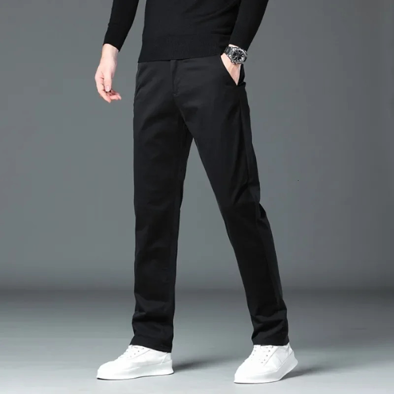 Autumn mens casual pants fashionable straight 97 cotton soft business ultrathin elastic khaki royal blue 250326