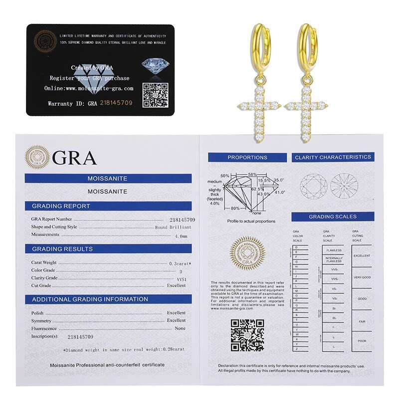 Religion Women Moissanite Cross Earrings 925 Sterling Silver Hip Hop Jewelry