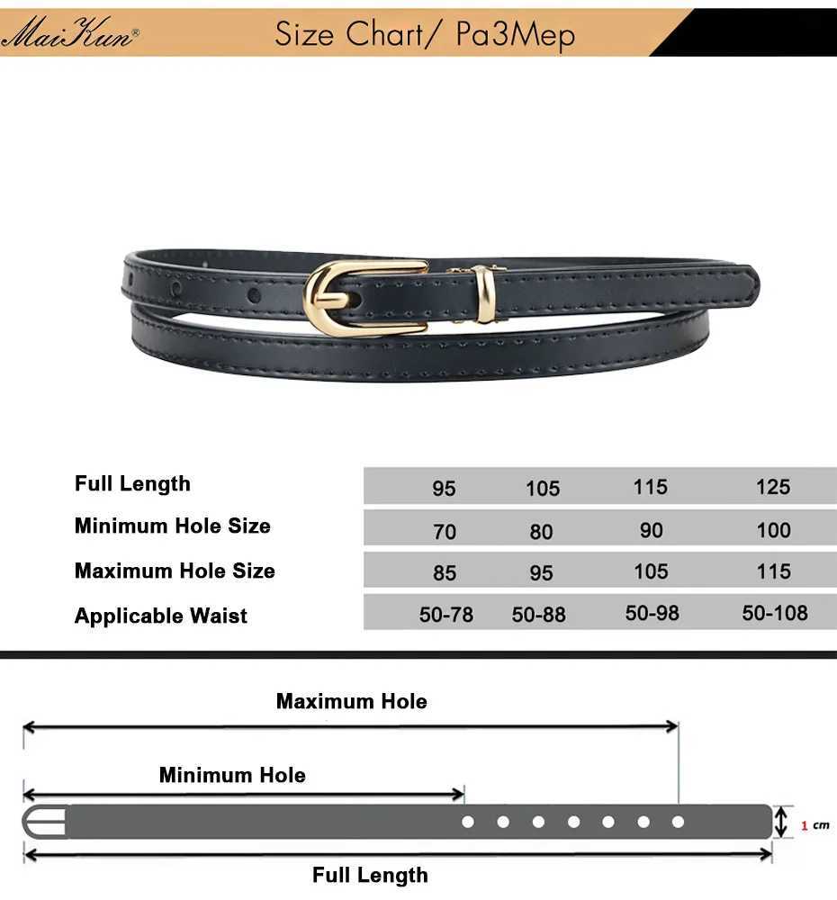 Maikun Womens Belt Alloy Buckle Genuine Leather Thin Belt Womens Belt W250326