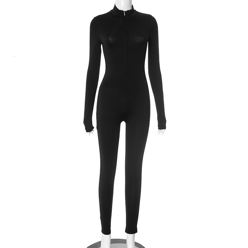 2025S Fashion Designer Y JP Women S Autumn And Winter Semi High Neck Zipper Slimming Solid Color Tight Sports Line Jumpsuit