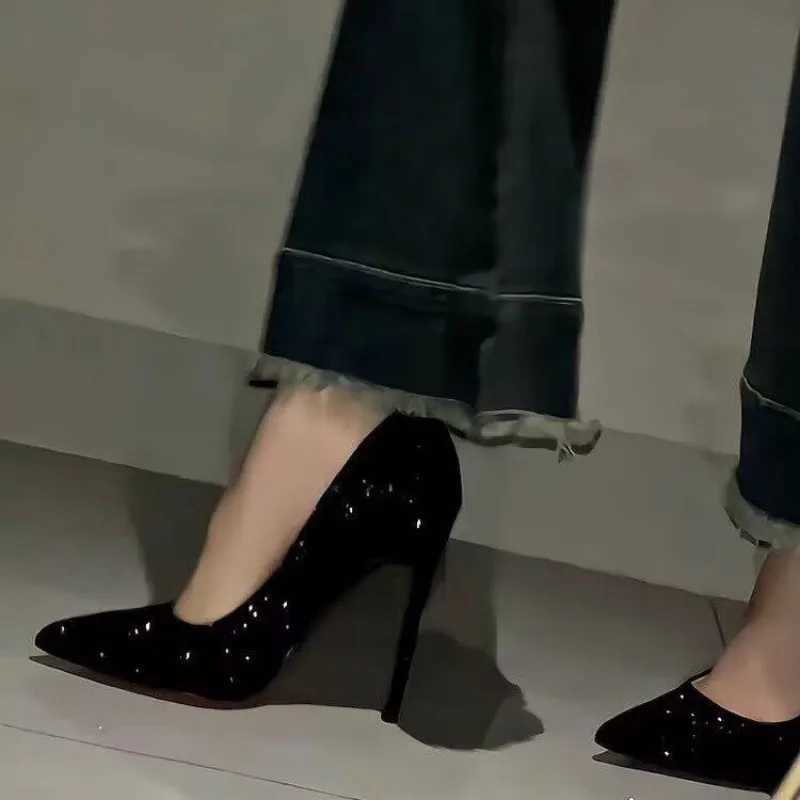 Black High-heeled Shoes Wens Fine-tipped 2024 Spring-autumn New-style Sequins Crystal Wedding Shoes Pointed-toe Sexy Shoe Z250326