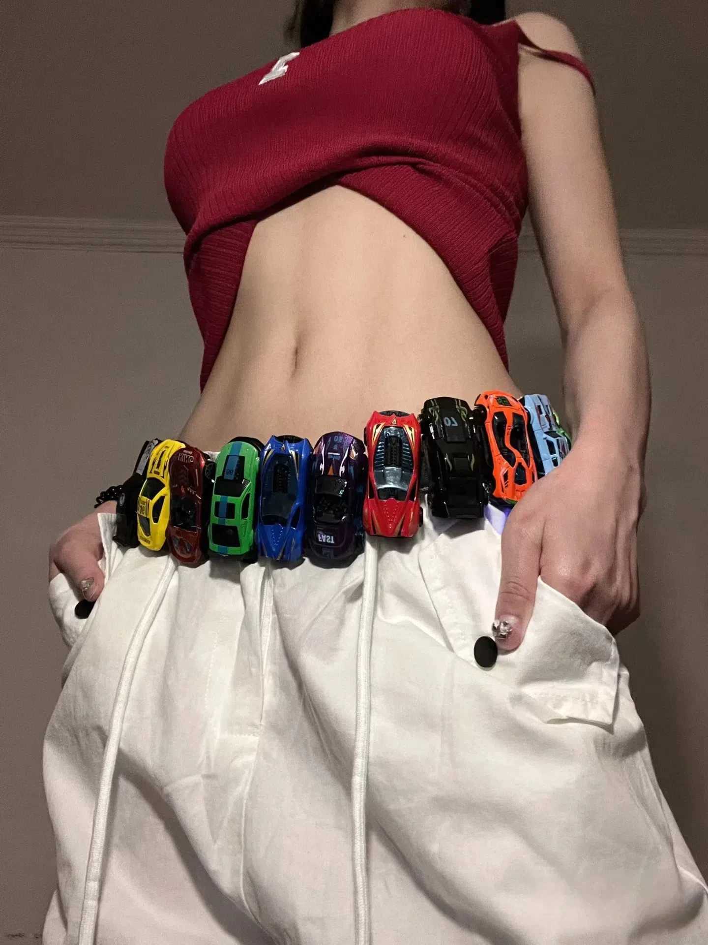Belts Creative Racing Model Belt Y2k Streetwear 18pcs Cars Model Decorative Belt for Men Women Clothes Accessories S25326