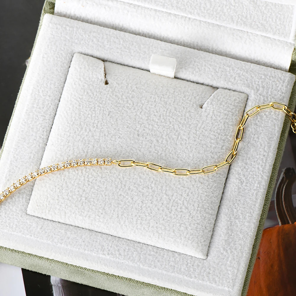 KUTPF 2mm Tennis Bracelets with Gra Certificate S925 Sterling Silver Plated 18k Gold Paper Clip Bracelet for Women 250318