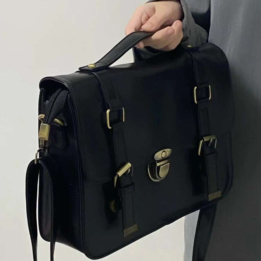 Student backpack, autumn and winter buckle mailman college style class bag, fashionable commuting briefcase, crossbody