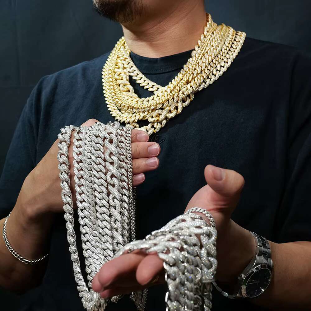 VVS Round Brilliant Moissanite Diamond Hip Hop Moissanite Cuban Link Chain 6mm to 20mm Cuban Chain for Men for Valentines Gift