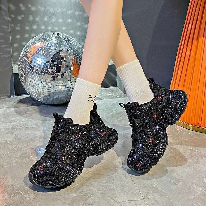 Designer Shoes Women Sneakers Spring Lace-up High Heel Platform Lace Up Sier Crystal Casual Working Shoes Wearing Night Running Shoes Outside