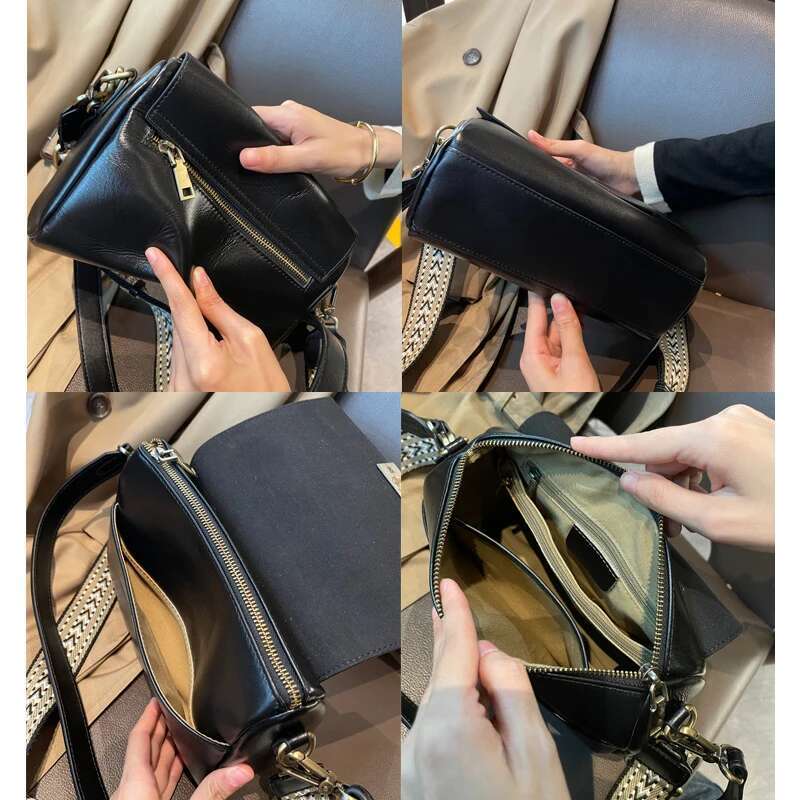 Women's Cowhide Genuine Leather Versatile Shoulder Bag Female Designer Handbags Ladies Soft Retro Crossbody Underarm Bags