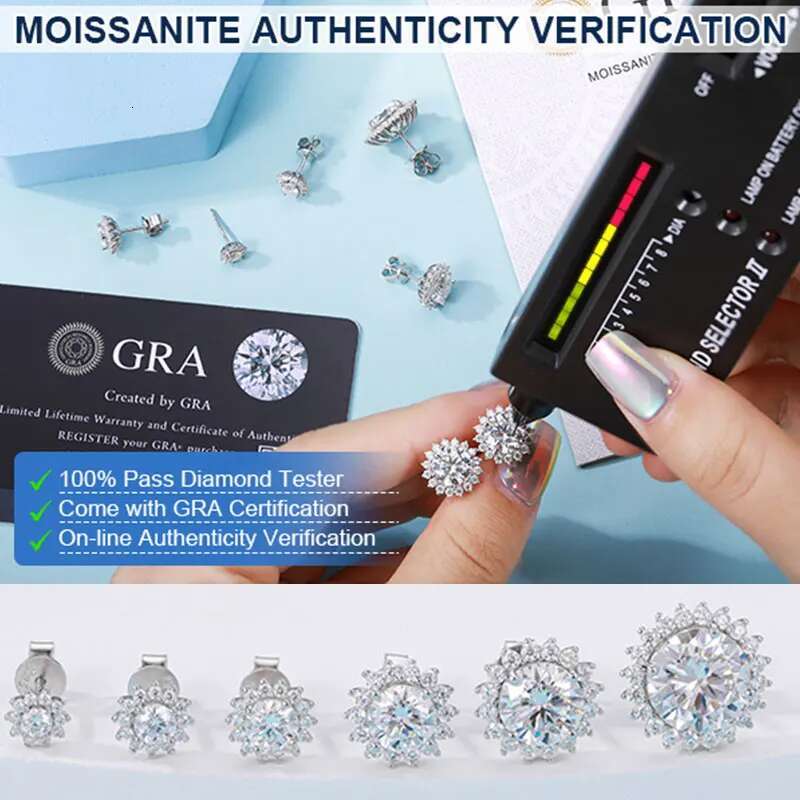 TUHE Unisex VVS1Moissanite Flower Women Earrings 925 Silver Fine Jewelry Earings 4MM/5MM Silver 925 Fashion Earrings Women Gift