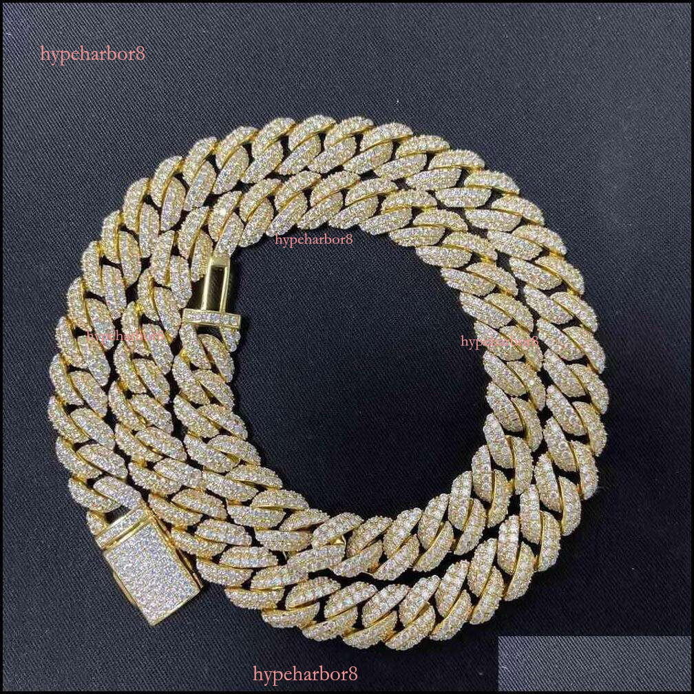Pendant Necklaces 18Inch 10Mm Sterg Sier Setting Iced Out Moissanite Dia Hip Hop Cuban k Chain Miami Necklace Jewelry D Dhhj4