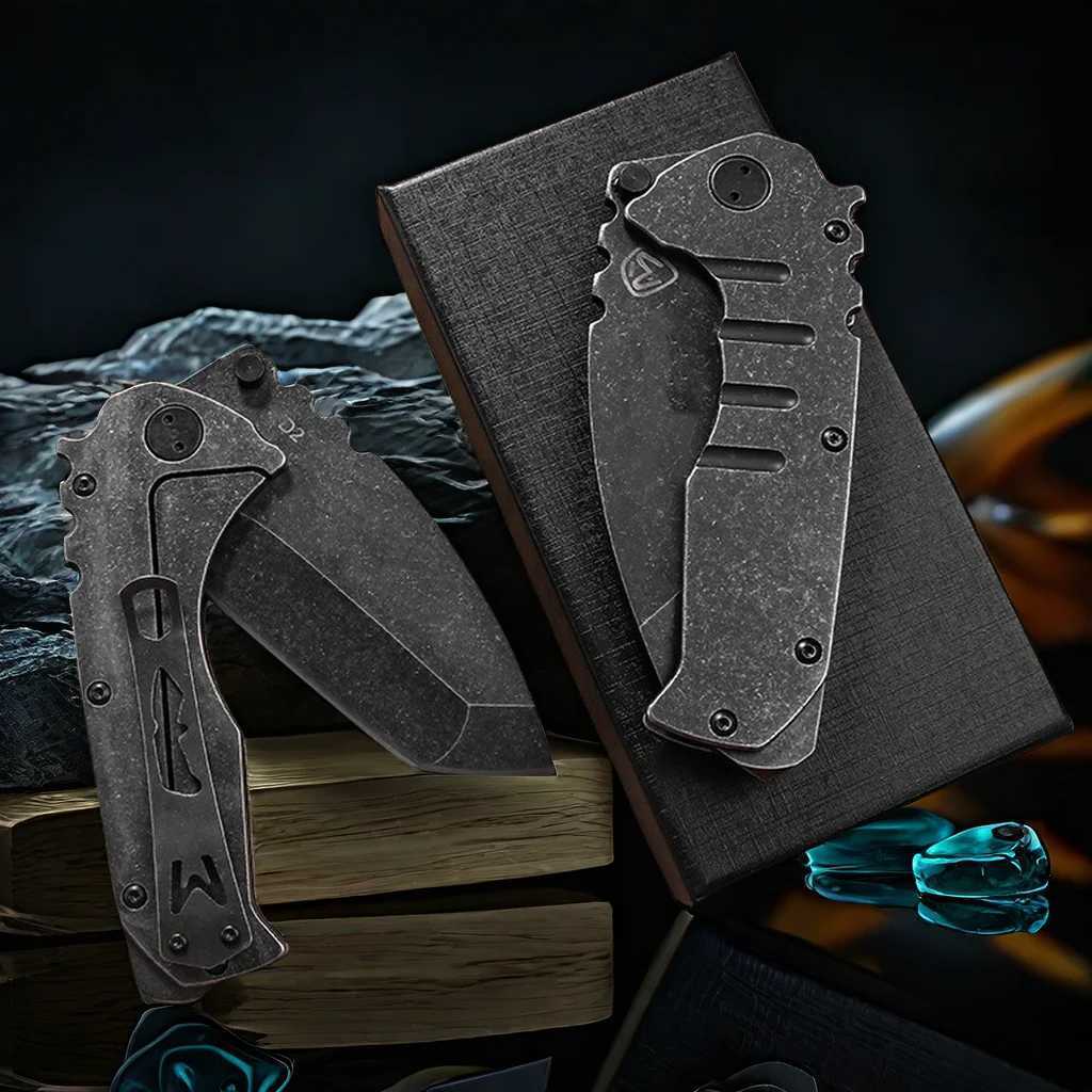 Pocket Folding Knife D2 Steel Full Blade Handle Outdoor Camping Hunting Knife Portable EDC Flip Safety Agent KnifeXJ250326
