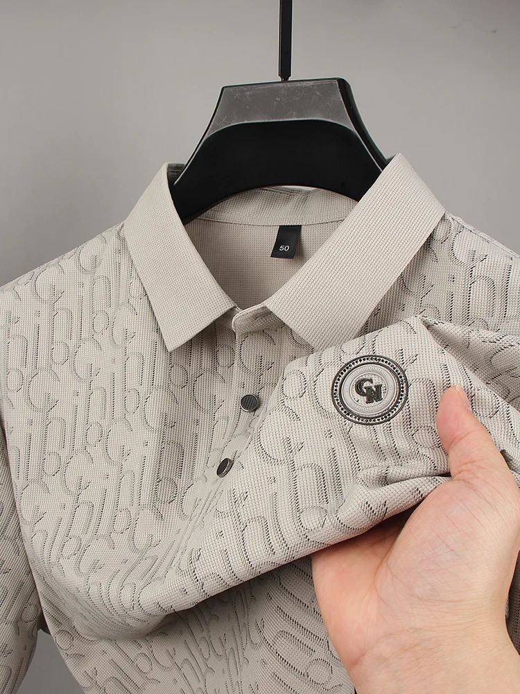 Summer highend ice silk seamless n mens short sleeved highquality lapel polo shirt business casual fashionable printed top 250326