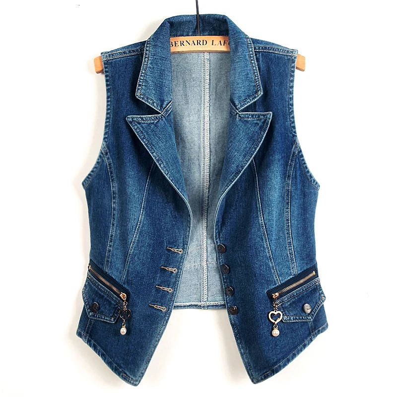 Womens denim vest jacket casual Korean ultra-thin custom collar single chest top spring and autumn sleeveless short sleeved denim jacket 250320