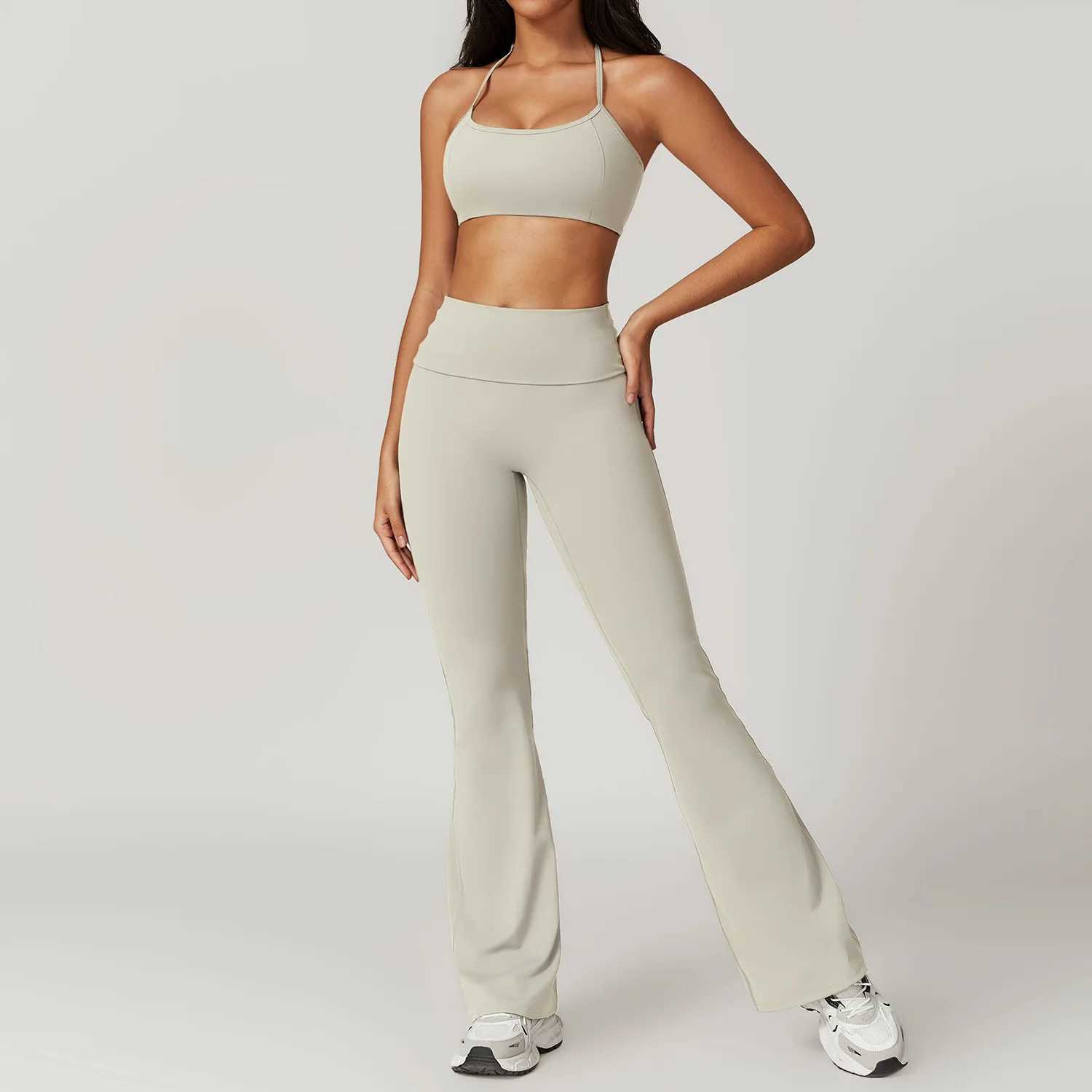 Yoga Set 2PCS Womens Sportswear Gym Sportswear Flared Trouser Fitness Bra Crop Top Sportswear Tracksuits W250326