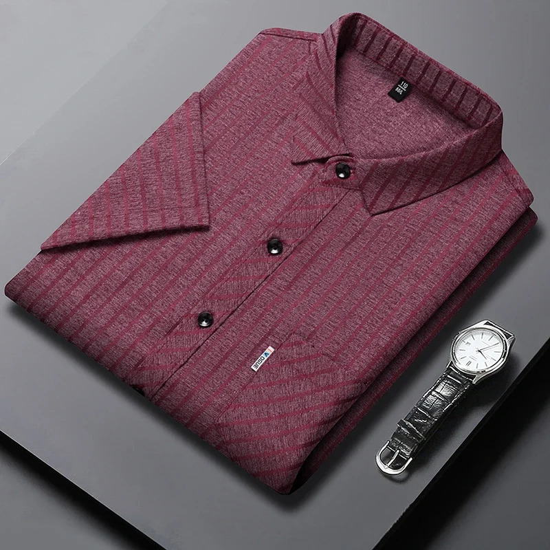 mens business casual short sleeved printed shirt wrinkle resistant comfortable without ironing all season top 250326