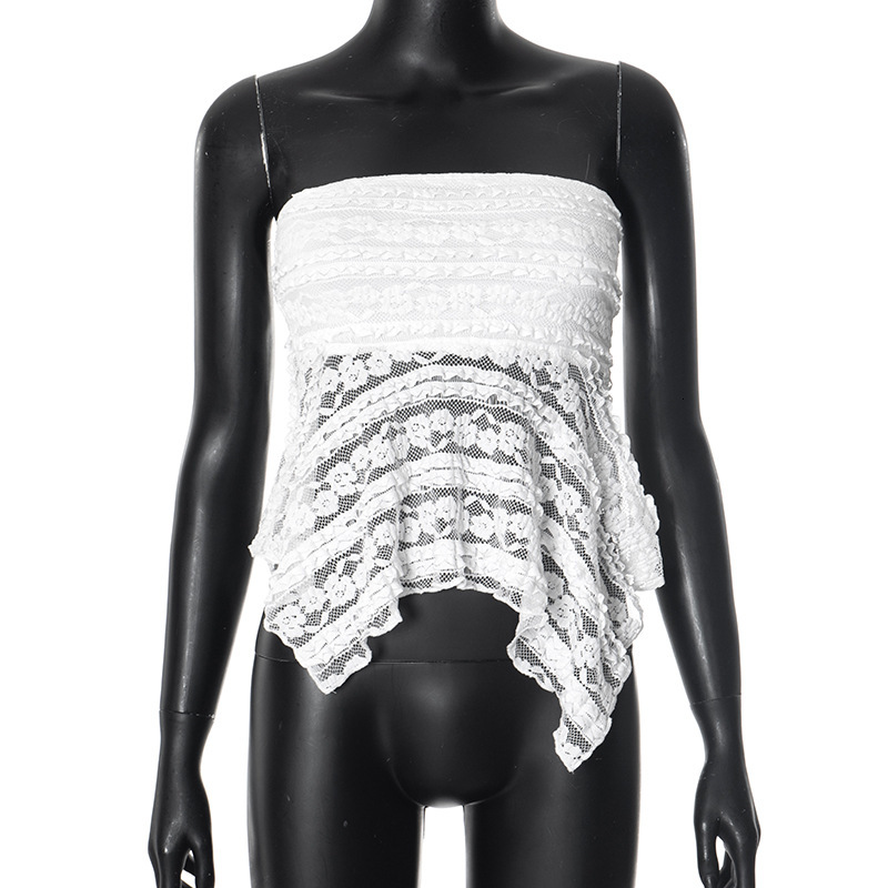 2025S Fashion Designer D TP Women S Spring And Summer New Sexy Lace Irregular Strapless T Shirt Top