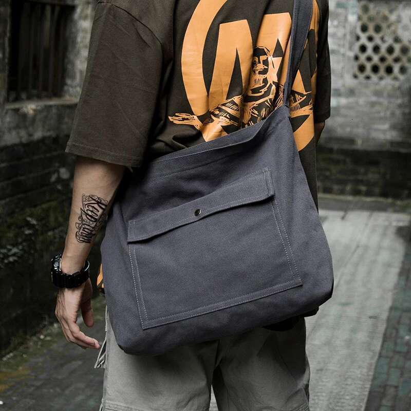 Canvas Men's Crossbody Vintage Messenger 11L Large Capacity Outdoor Fashion 13 Inch Laptop Shoulder Bag For Teen