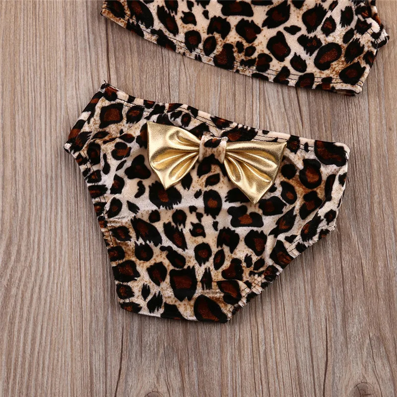 0-5years Infant Girls 3pcs Bikini Set With Leopard Printed One Shoulder Off Sleeveless Swimwear For Girl Summer Leopard Swimsuit 250326