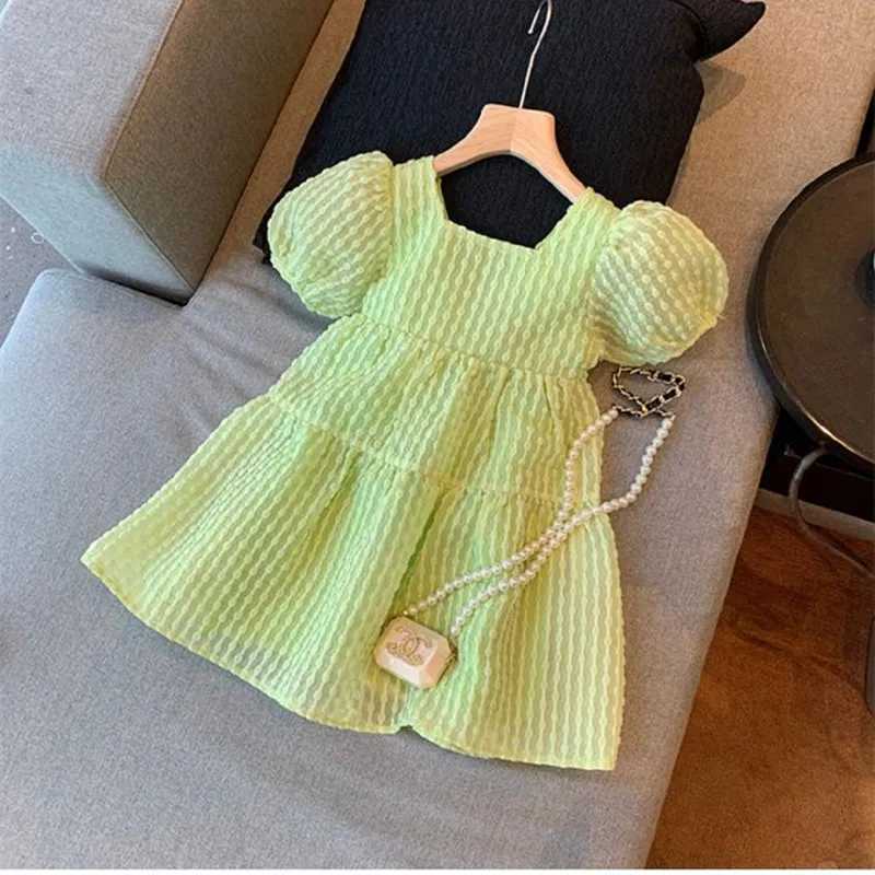 Girls Baby Short Sleeve Dress 2023 New Summer Childrens Open Bow Princess Dress W250326