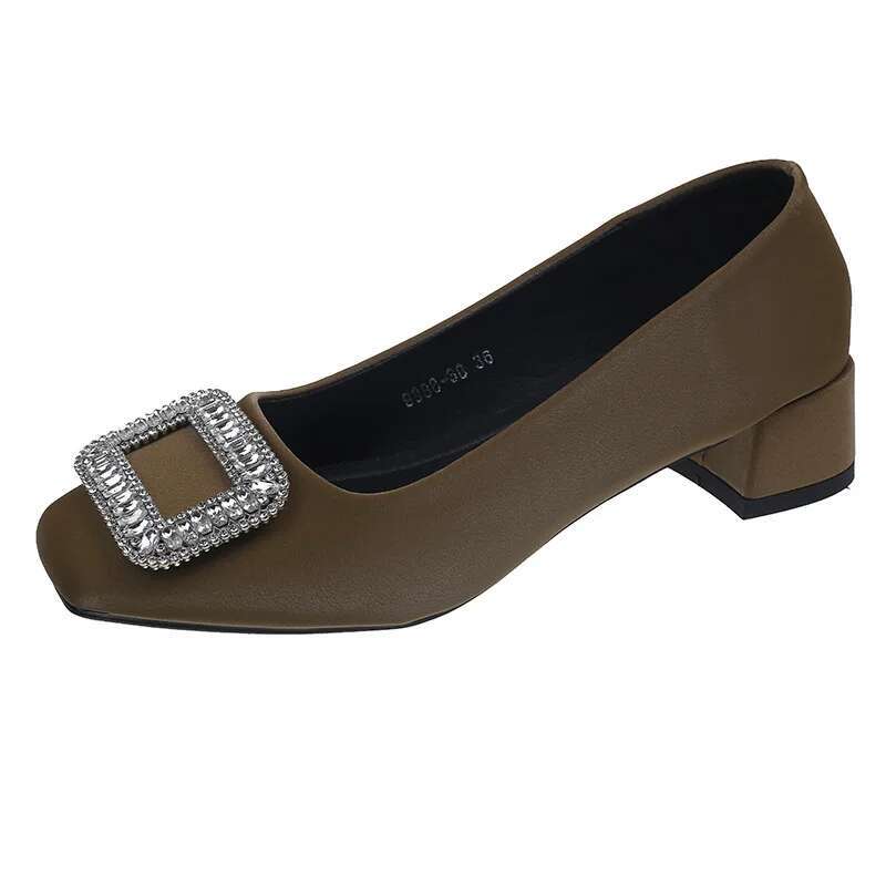 Women's 2025 High Heels Party Women Fashion Square Toe Retro Chunky Shoes Woman Trend Autumn Pumps Mujer