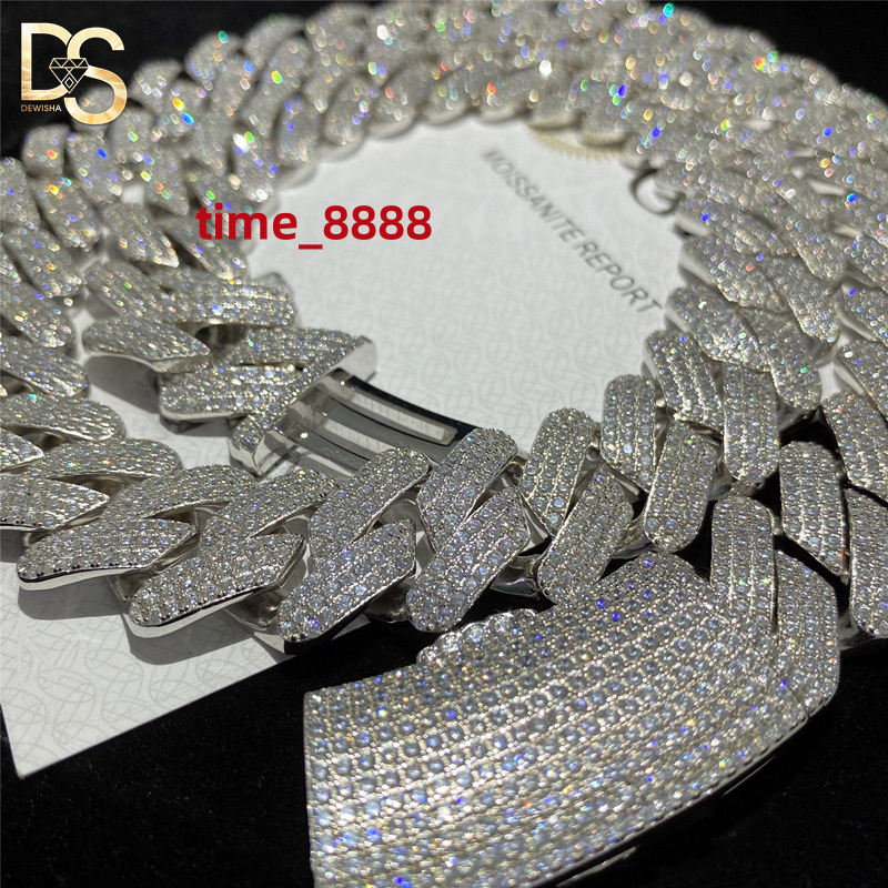 Luxury Hip Hop 18 20 22 Inches S925 Sterling Silver VVS Moissanite Cuban Chain Necklace Men