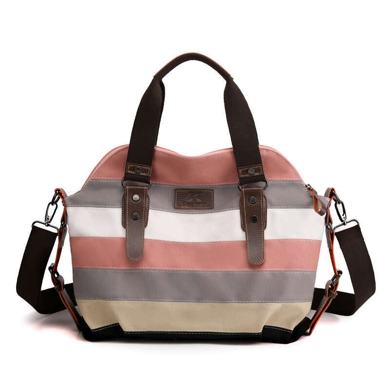 b9 2025 New Canvas Casual Fashion Art Academy Single Shoulder Diagonal Span Large Capacity Women's Color Contrast Splicing Bag
