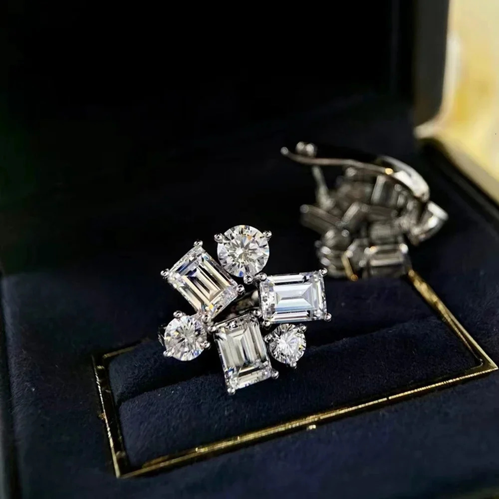 shop 925 Sterling Silver Emerald Cut Created Gemstone Studs Earrings Wedding Party Fine Jewelry Wholesale 250318