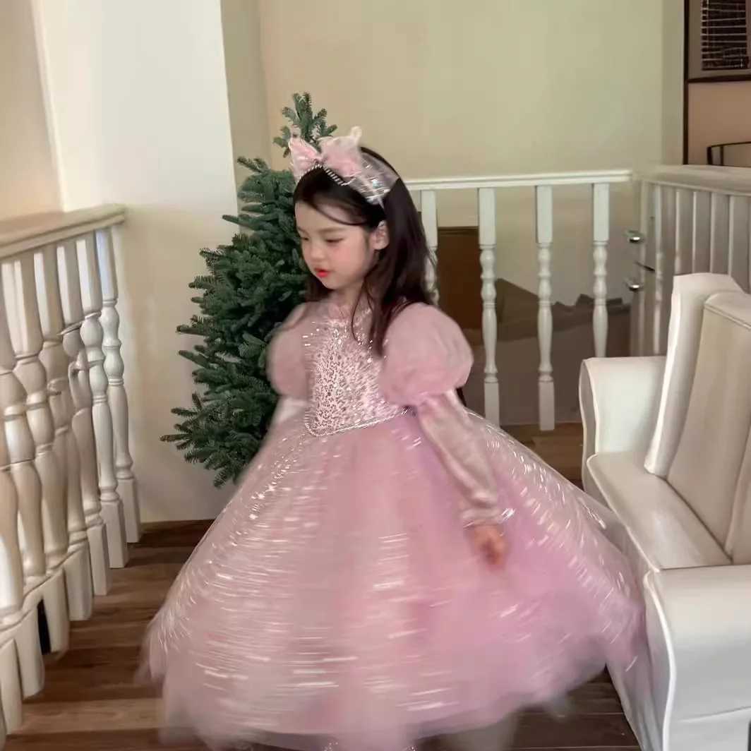 Princess Girl Autumn Dress Childrens Birthday Dress Romantic Flash Princess Elegant Dress Multi Color W250326