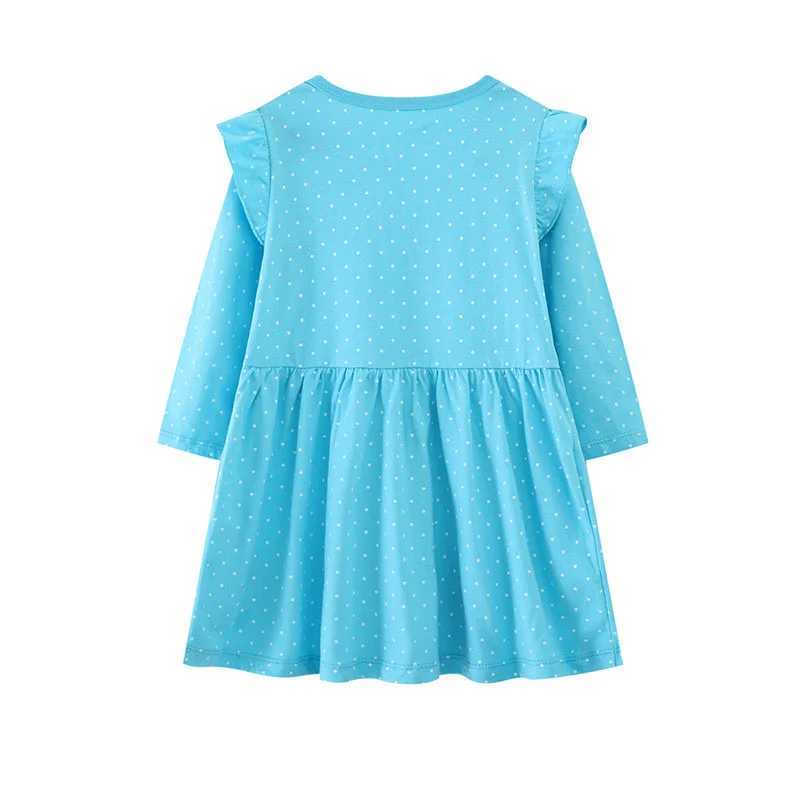 Flea Meter 2-7T Hedgehog Baby Long Sleeve Princess Girl Dress Animal Stickers Point Childrens School Clothing Cute Par W250326