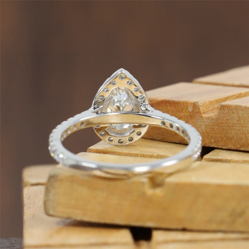 Jewelry 14K White Real Gold 0.7 Carat Pear Cut Lab Diamond Halo Ring Lab Grown Diamond Wedding Half Band Ring Womens Engagement Ring