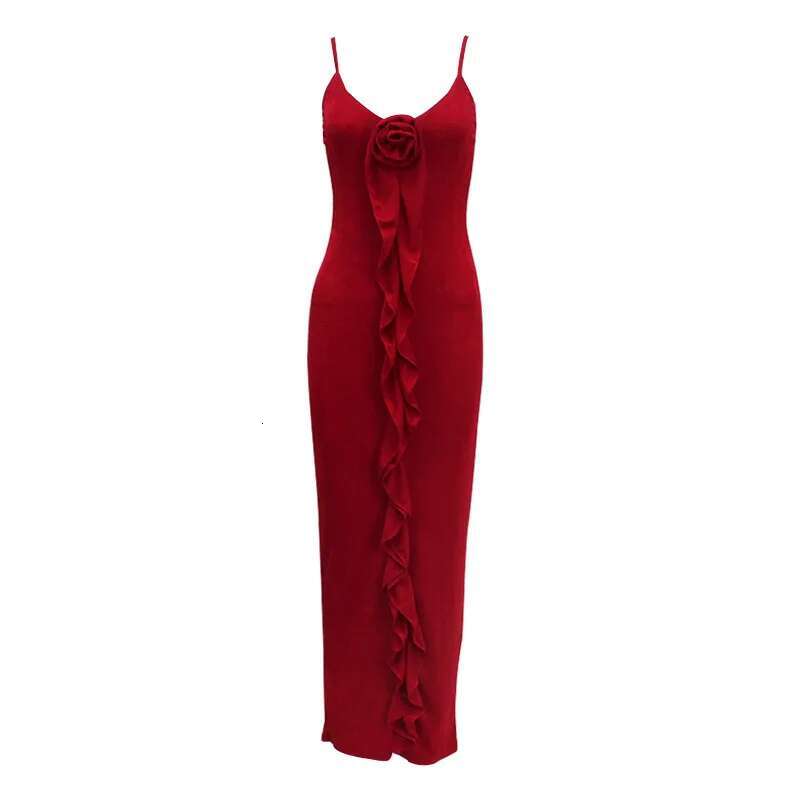 Dongdumaoyi Dameskleding Nieuwe Mode Slim Fit Sexy Sling Jurk Pure Kleur Ruches Hoge Taille Lange A