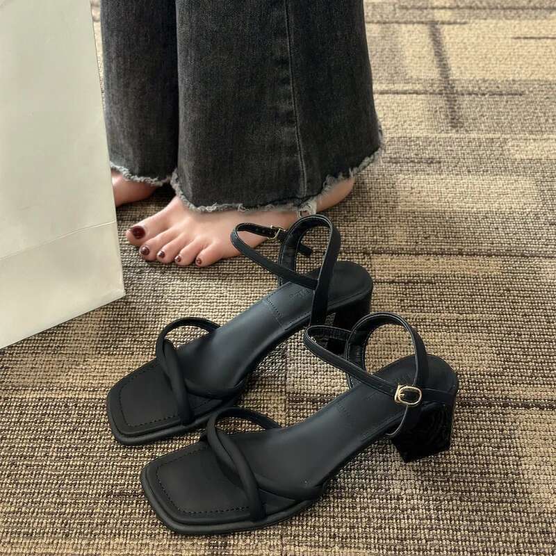 Fashion 2025 New Gentle Retro Chunky Non-slip Sandals, A e with 5cm High Heels Summer Beach Sandals ,