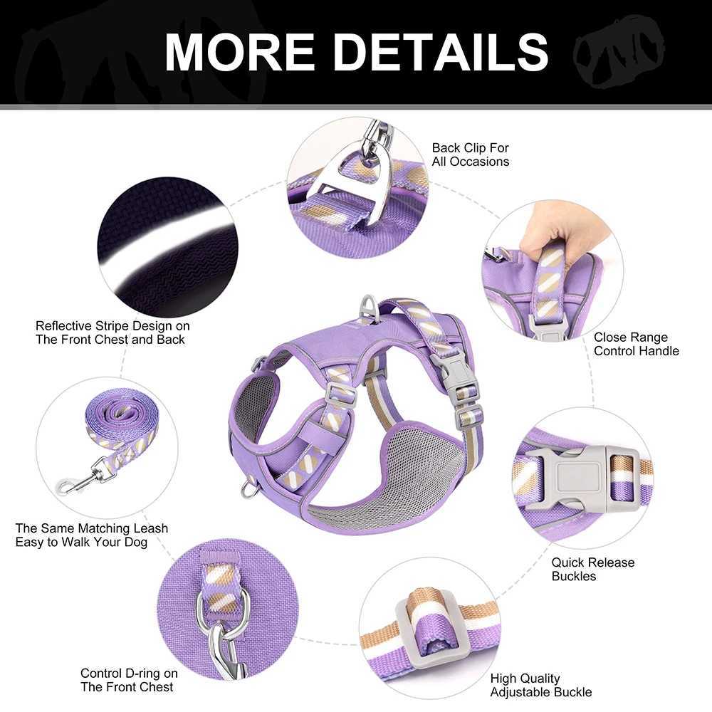 Reflective dog harness set non pull nylon dog vest with control handle pet lead suitable for medium-sized and large dogs X250326