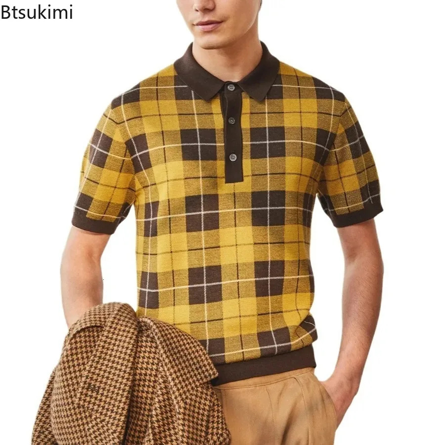 2025 Mens Classic Plain Knitted Polo Shirt Summer Style Business Casual Collar Top Retro Tshirt 250326