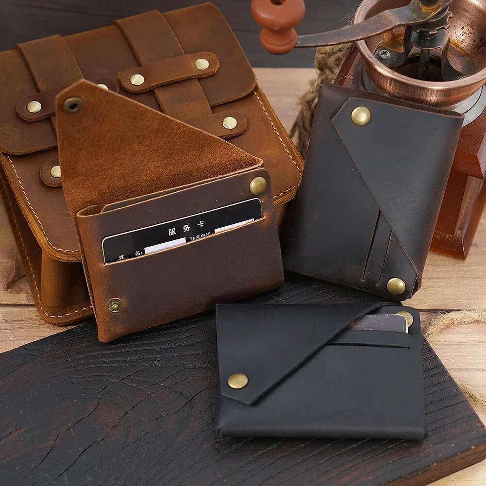 Minimalist Crazy Horse Leather No Wallet Cardholder Coin Wallet Retro Card Set Bag Men's And Women's Slim Designer Wallet