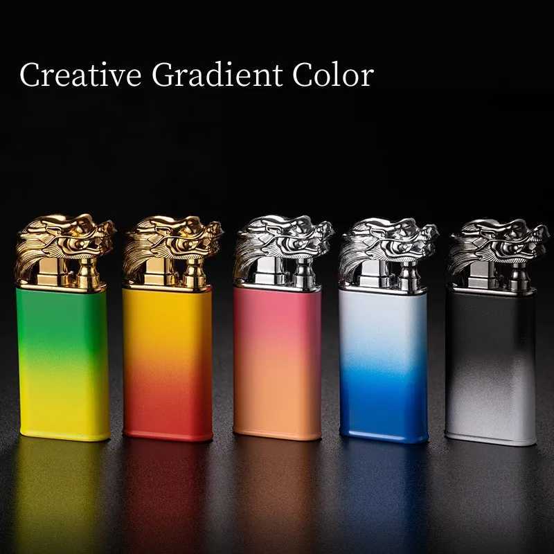 Metal Lighters Double Flame Cigarette Lighters Windproof Inflatable Lighters Gradient Colour Butane Torch Lighters Mens GiftsC250326